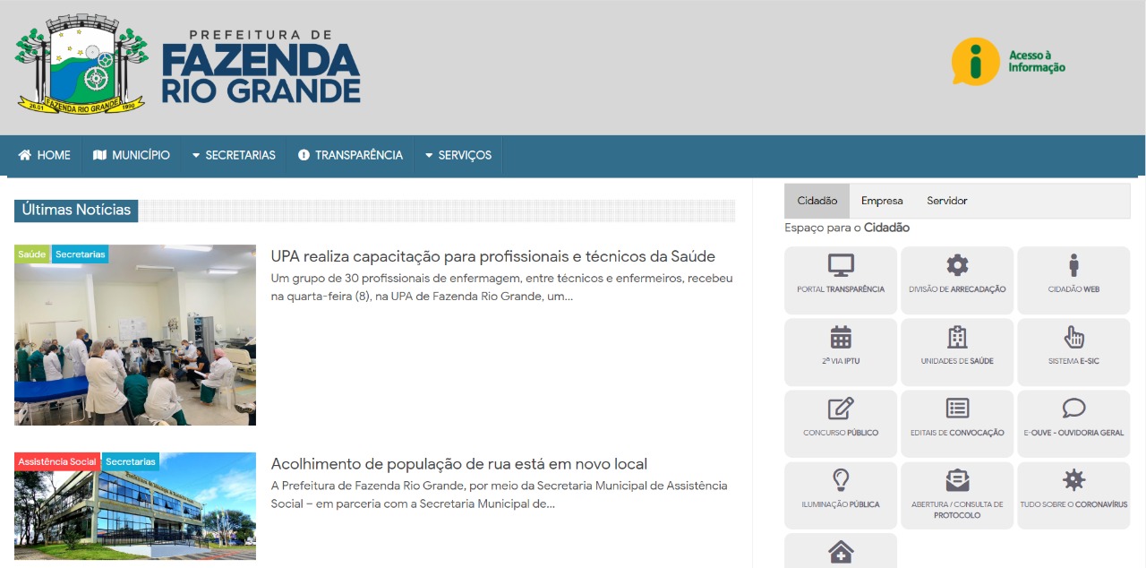 Portal da Prefeitura de Fazenda Rio Grande tem hotsites com informações sobre coronavírus e campanha de doações
